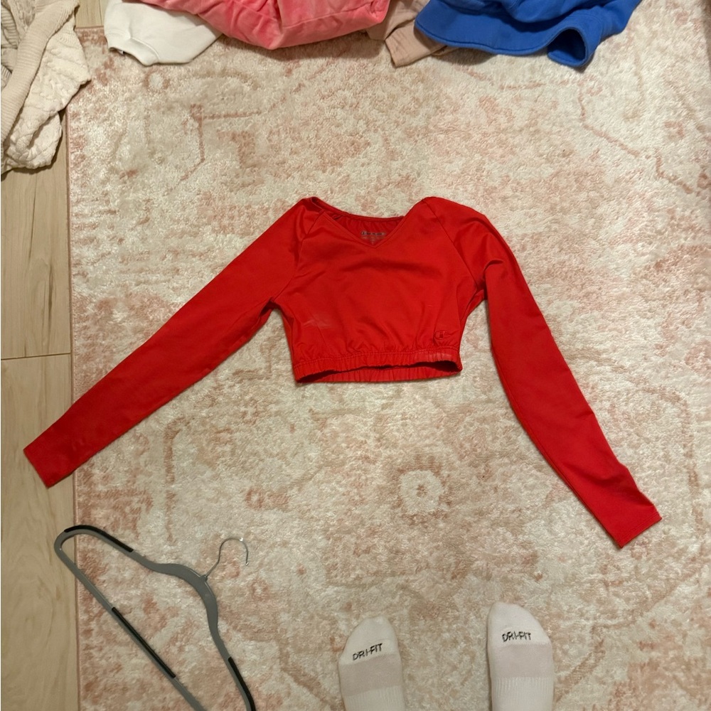Red Long Sleeve Crop Top